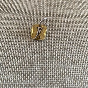 Waxing Poetic “F” brass and sterling silver charm